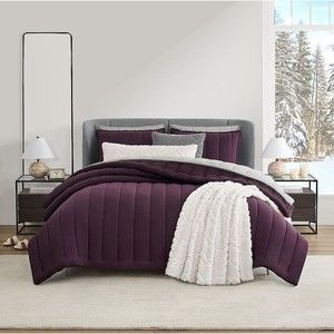Koolaburra Ugg Koolawash Cozy Channel Plum Sherpa Full Queen Comforter Set NEW